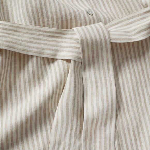 Mango 100% Linen Striped Belted Shirt Dress New - Picture 2 of 11